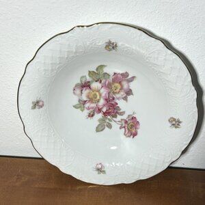 Vintage Schumann Arzberg Wild Rose Serving Dish Shallow Bowl Gold Gilded Edge